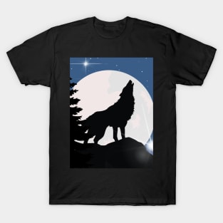 HOWLING WOLF IN THE WOODS UNDER NIGHT SKY AND STARS T-Shirt